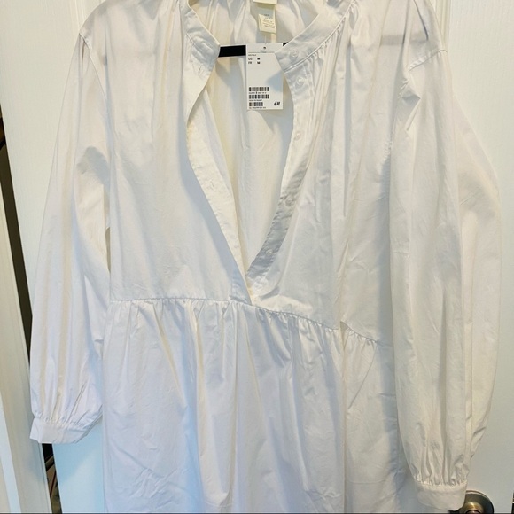 NWT H&M White poplin 100% cotton oversized dress with statement sleeves Size M - Picture 5 of 9